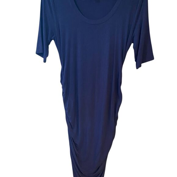 Motherhood Maternity Sz S Navy Blue Maternity Ruching 3/4 Sleeve Maxi Blue Dress - Picture 4 of 8